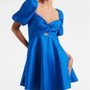 House of Harlow 1960 Cut Out Twist Front Puff Sleeve Mini Dress Blue Women's 10